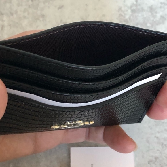 Coach Black Lizard Embossed Leather Slim Card Case - Picture 3 of 5